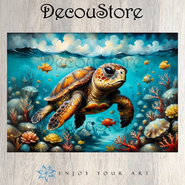 Sea Turtle on the Ocean Floor - Decoupage Tissue Paper (Creator Uploaded)