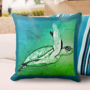 Sea Turtle Original Art Square Cushion