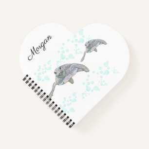 Sea Turtle Original Drawing Personalised Heart Notebook