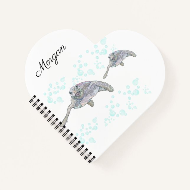 Sea Turtle Original Drawing Personalised Heart Notebook (Front)