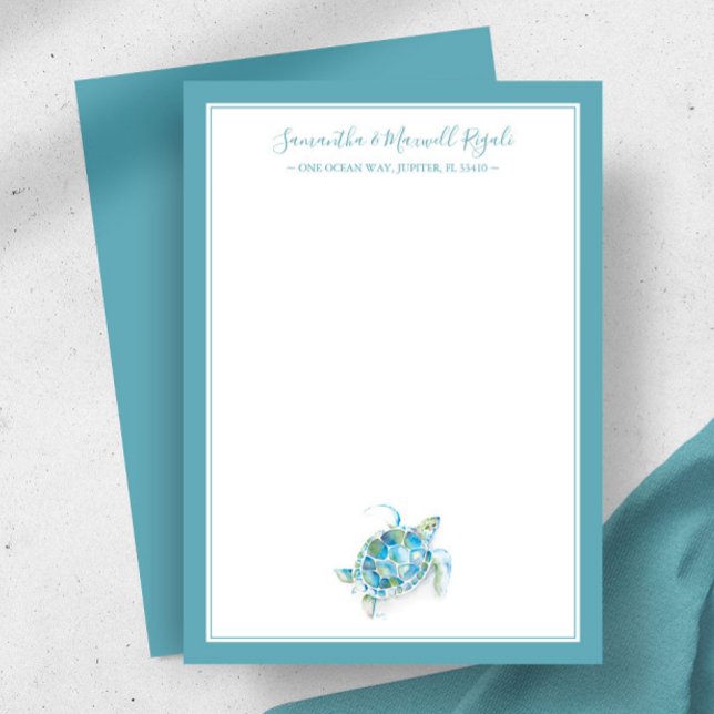 Sea Turtle Personalised Stationery for Women Card (Personalized stationery for women watercolor sea turtle art by Victoria Grigaliunas Do Tell A Belle)