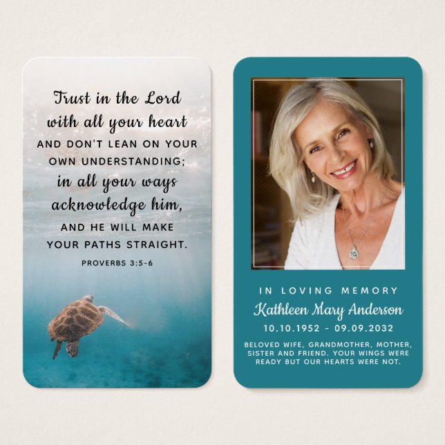 Sea Turtle Photo Remembrance Prayer Card (Front & Back)