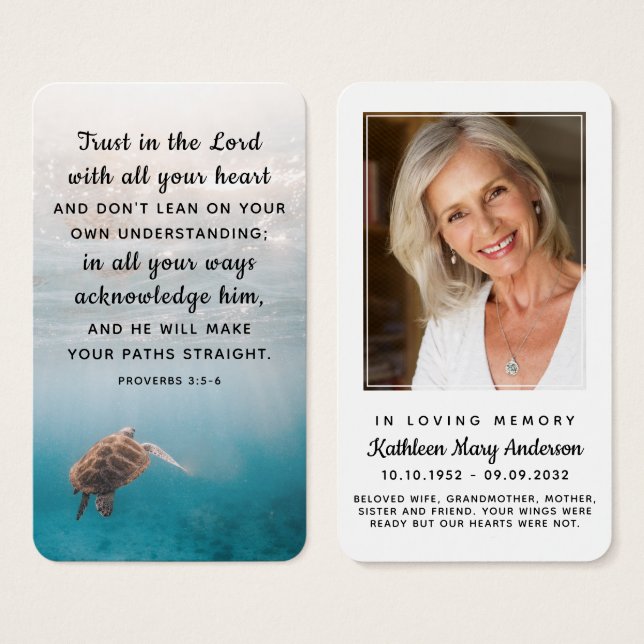 Sea Turtle Photo Remembrance Prayer Card (Front & Back)