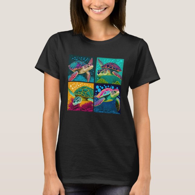 Sea Turtle Pop Illustration Colorful Animal Women T-Shirt (Front)