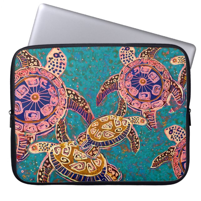 Sea Turtle protective iPad or laptop zip case (Front)