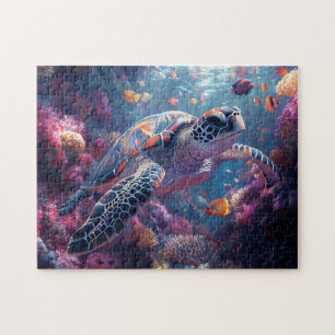 Sea Turtle Purple Coral Reef Jigsaw Puzzle