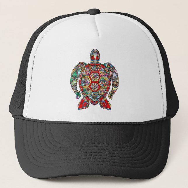 sea turtle rainbow trucker hat (Front)