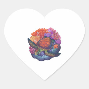 Sea Turtle Reef Heart Sticker