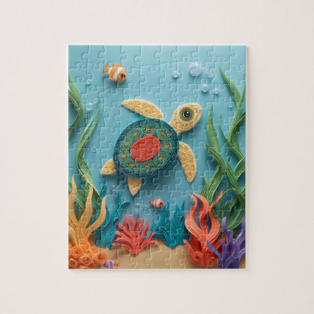 Sea Turtle Reef Paper Quilling Jigsaw Puzzle (Vertical)