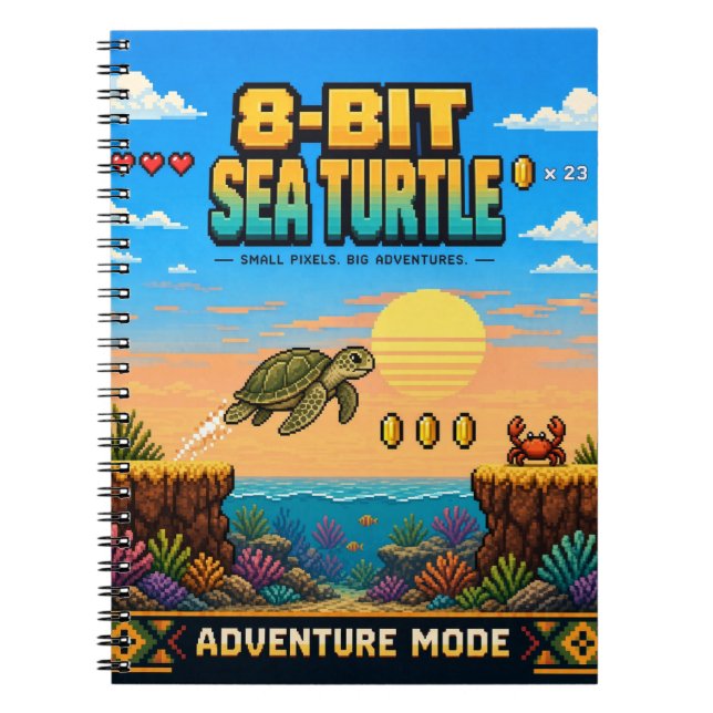 Sea Turtle, Retro 8-Bit Pixel Art Notebook (Front)