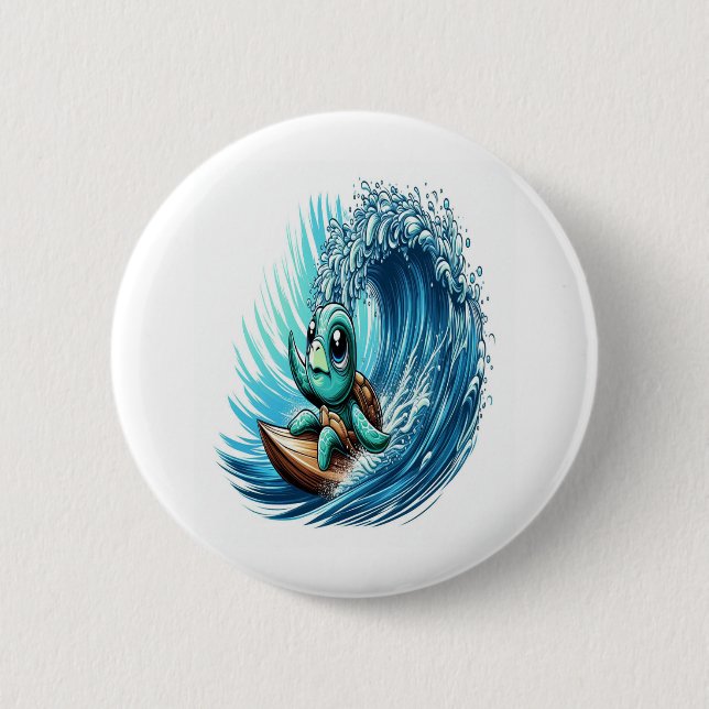 Sea Turtle Rides Emotion Wave. 6 Cm Round Badge (Front)
