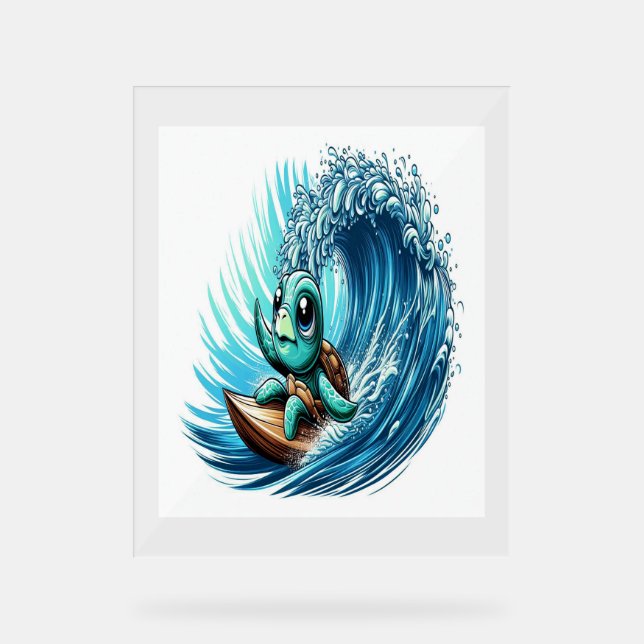 Sea Turtle Rides Emotion Wave. Acrylic Sign (Front)
