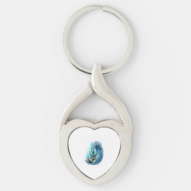 Sea Turtle Rides Emotion Wave. Key Ring (Front)