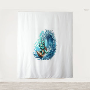 Sea Turtle Rides Emotion Wave. Tapestry