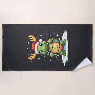 Sea Turtle Santa Christmas Lights Cute Xmas Men Wo Beach Towel