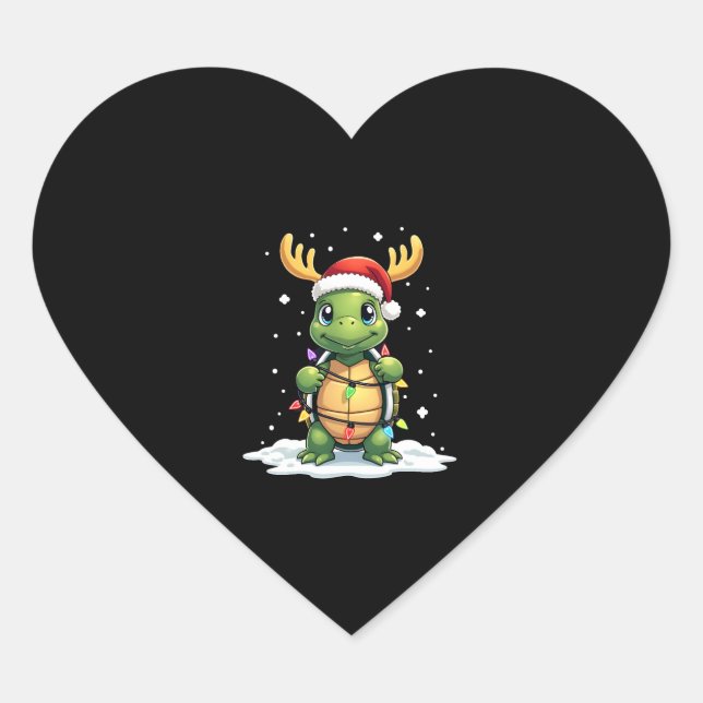 Sea Turtle Santa Christmas Lights Cute Xmas Men Wo Heart Sticker (Front)