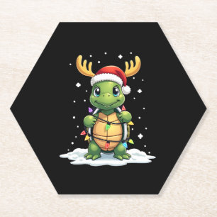 Sea Turtle Santa Christmas Lights Cute Xmas Men Wo Paper Coaster
