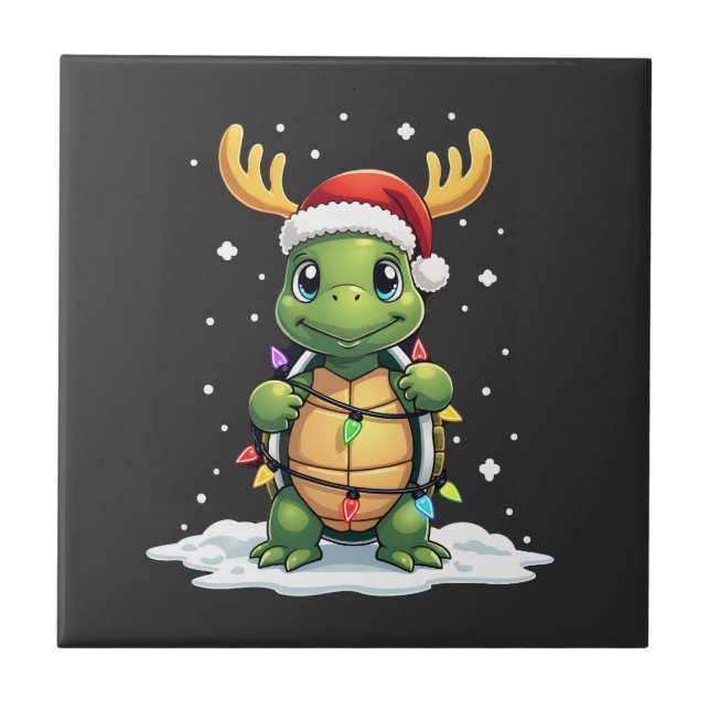 Sea Turtle Santa Christmas Lights Cute Xmas Men Wo Tile (Front)