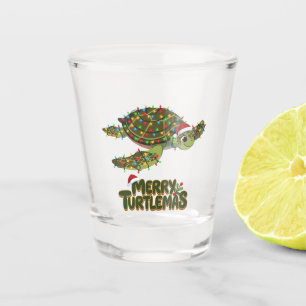 Sea Turtle Santa Hat Christmas Lights Merry Turtle Shot Glass