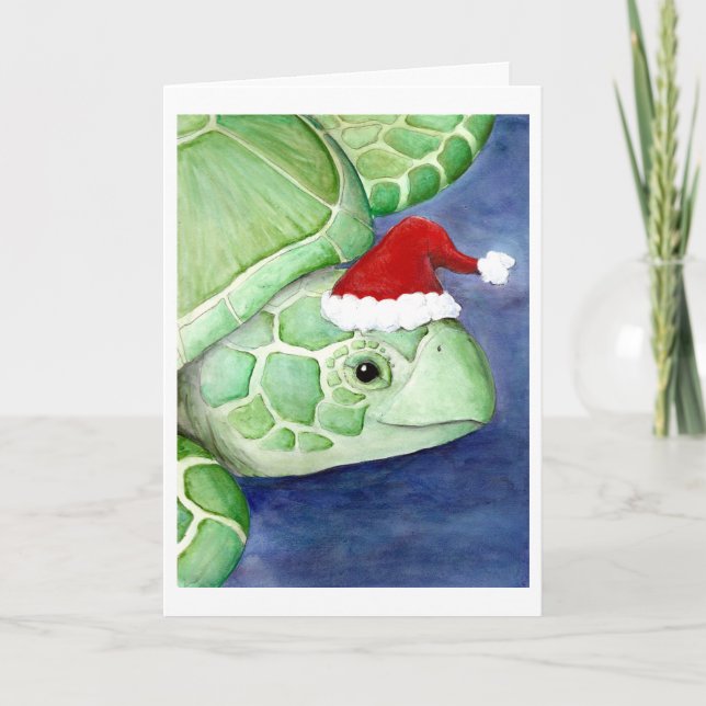 Sea Turtle Santa Holiday Card (Front)