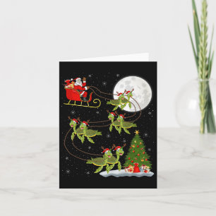 Sea Turtle Santa Sleigh Flying Funny Magical Chris Card