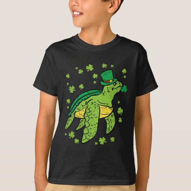 Sea Turtle Shamrock St Patricks Day Leprechaun Hat T-Shirt (Front)