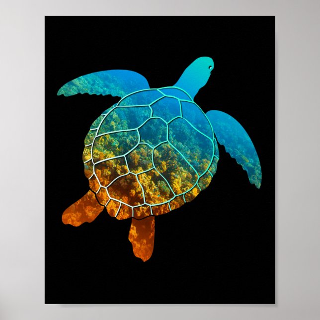 Sea Turtle Silhouette Earth Day And Ocean Week Lon Poster (Front)