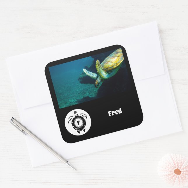 Sea Turtle Silhouette Monogram Name Tag Photo (Envelope)