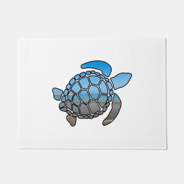 Sea turtle silhouette on summer blue beach waves doormat (Front)