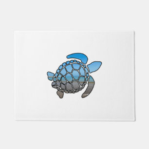 Sea turtle silhouette on summer blue beach waves doormat