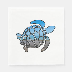 Sea turtle silhouette on summer blue beach waves napkin