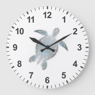 Sea Turtle Silver White Coastal Maritime Large Clock