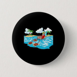 Sea Turtle Sleigh Santa Beach Surfboard Christmas  6 Cm Round Badge