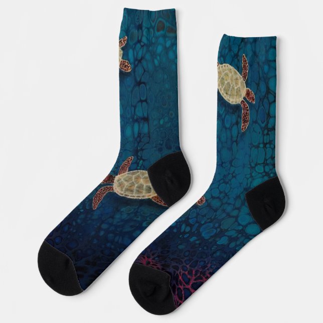 Sea turtle socks, painted design socks (Left)