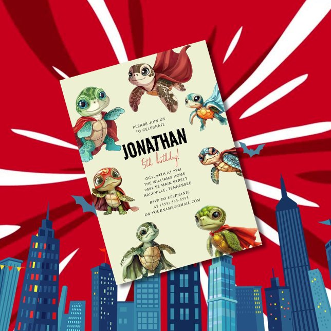 Sea Turtle Superhero Kids Birthday Invitation (Creator Uploaded)
