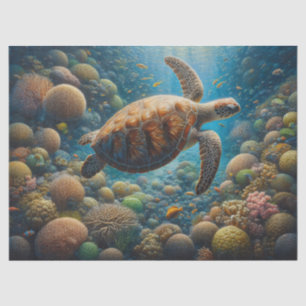 Sea Turtle Swimming Around Coral Decoupage Tissue Paper