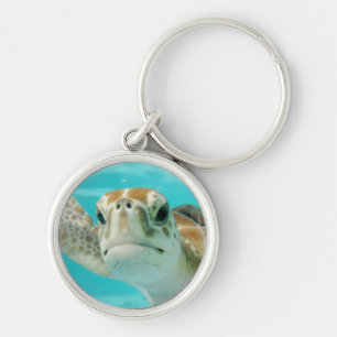 Sea Turtle Swimming in Turqouise Water Key Ring