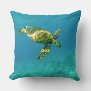 Sea Turtle swimming in turquoise ocean water Cushion