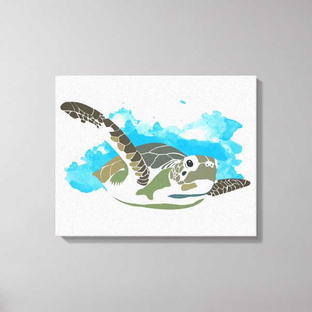 Sea Turtle Swimming in Watercolor Design Canvas Print (Front)