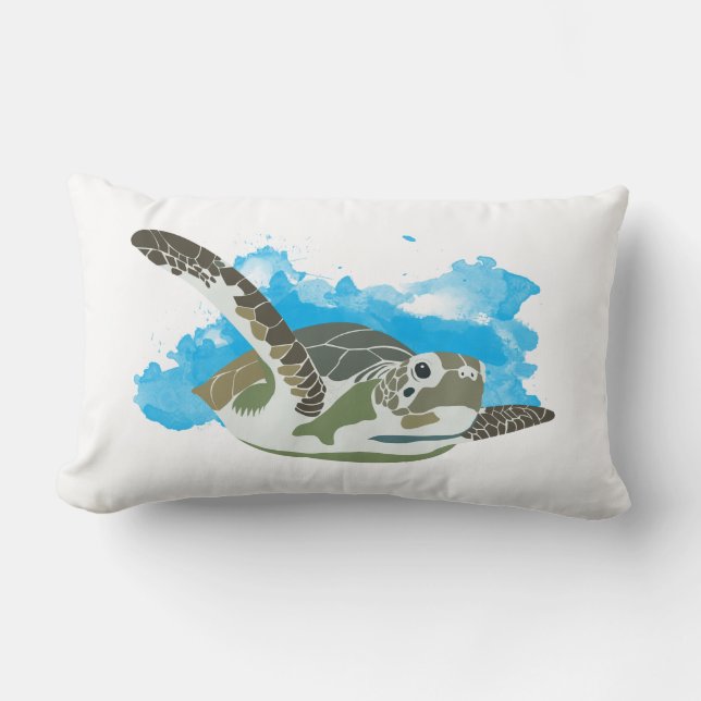 Sea Turtle Swimming in Watercolor Design Lumbar Cushion (Front)