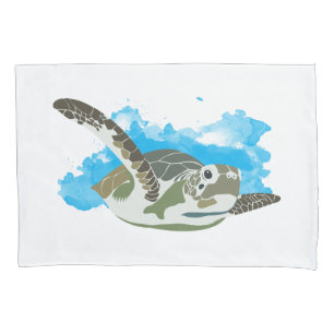 Sea Turtle Swimming in Watercolor Design Pillowcase