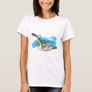 Sea Turtle Swimming in Watercolor Design T-Shirt