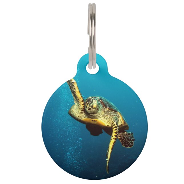Sea Turtle Swimming Underwater Pet Tag (Front)