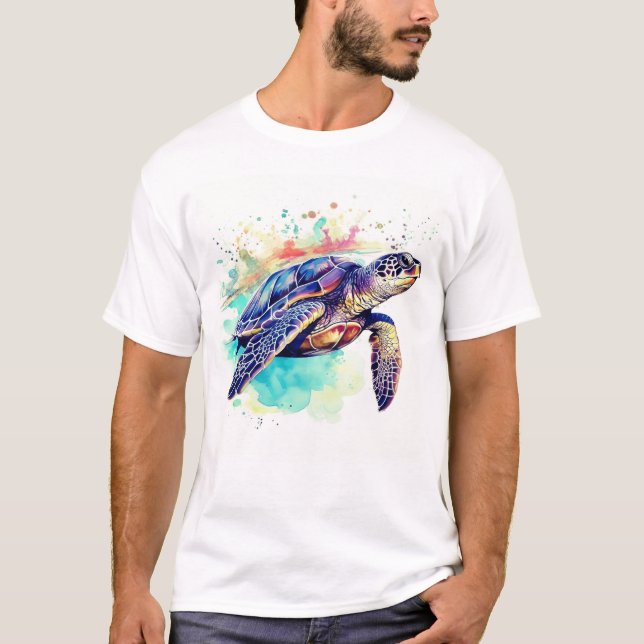 Sea Turtle Swimming watercolor painting T-Shirt (Front)