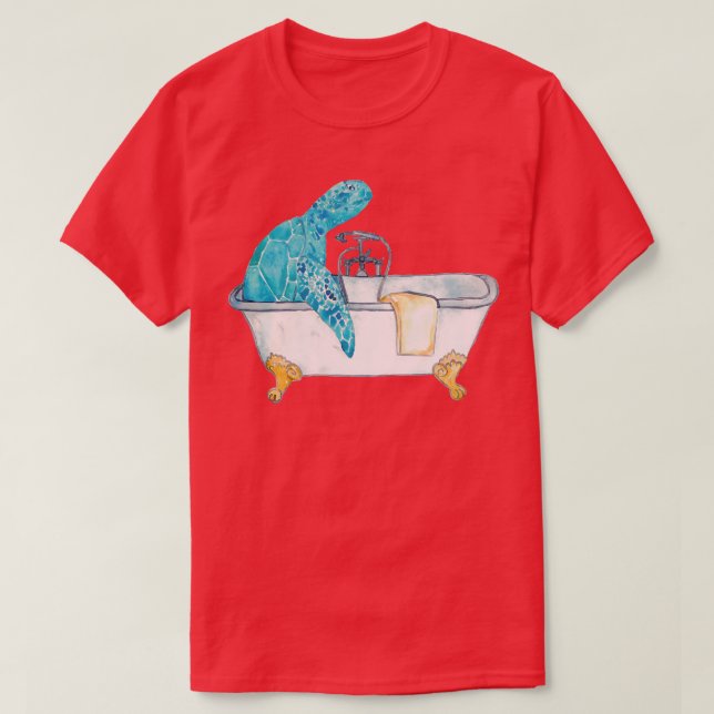 Sea turtle taking bath watercolor T-Shirt (Design Front)