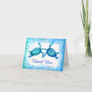 Sea Turtle Thank You Note Cards Blue Green Teal
