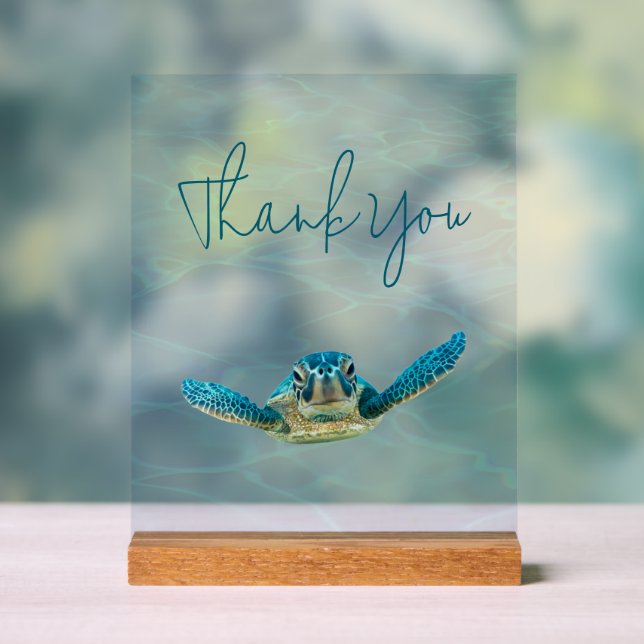 Sea Turtle Thank You Wedding Table Acrylic Sign (Neutral)