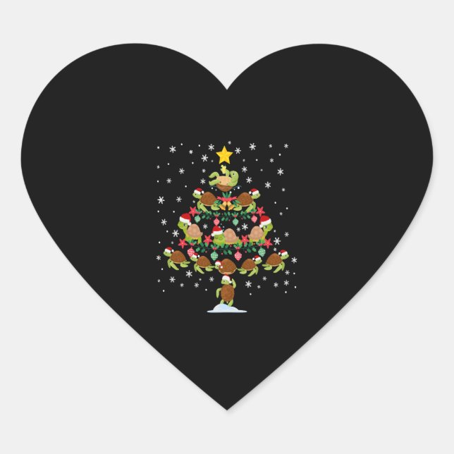 Sea Turtle Tortoise Christmas Tree Heart Sticker (Front)
