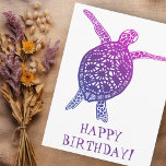 Sea Turtle Tortoise HAPPY BIRTHDAY! Purple Postcard<br><div class="desc">Check out this lovely art,  hand made by me for you! Feel free to add your own text or change the colours. Visit my shop for more!
If you'd like something custom please get in touch,  my contact info is in my shop page.</div>