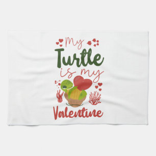 Sea Turtle Tortoise Valentines Day    Tea Towel